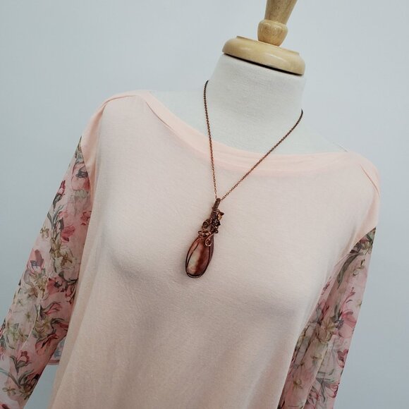 Amaryllis Womens Floral Boho Blouse Top 2X Peach Spring Pastel Fairy Feminine - Picture 5 of 13